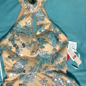 GB Halter Top Sequins Nude Dress